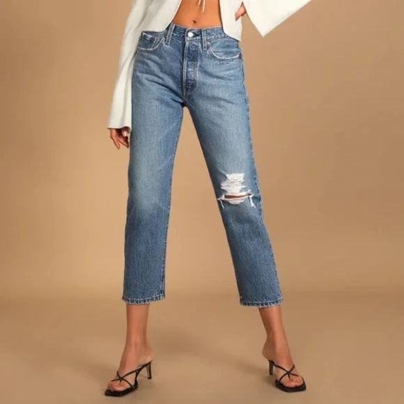 Levi's 501 Ripped High Waist Straight Leg Jeans - Picture 1 of 13
